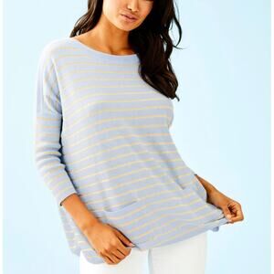 Lilly Pulitzer Coastal Shell Stripe Cabo Knit Sweater Heathered Crew Blue XXS